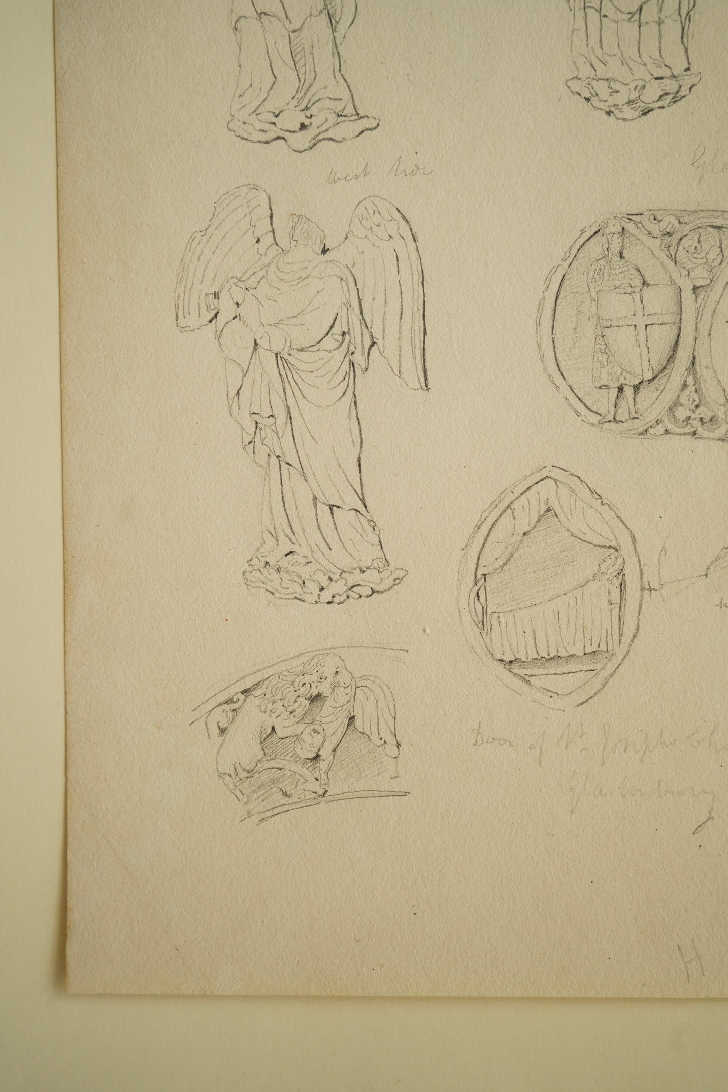 19th-Century Architectural Drawing Attributed to Henry Shaw | Angelic Figures & Glastonbury Chapel Ornament