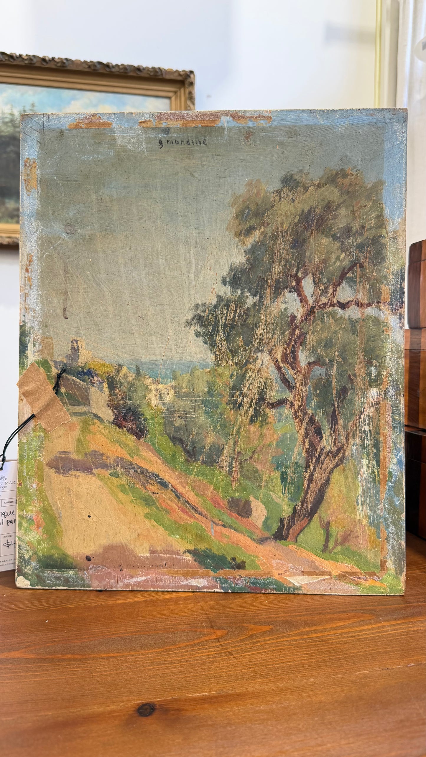 Signed Garden Fountain Oil Painting, Unframed