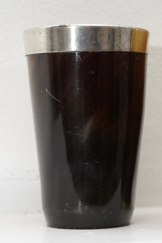 Antique English Horn Drinking Cup with Silver Plated Rim, Late Victorian c. 1880–1900