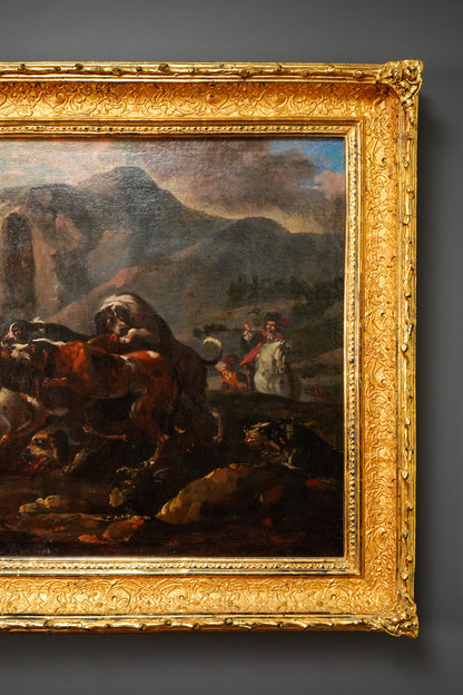 18th Century French Stag Hunt Oil Painting, Fontainebleau Tradition