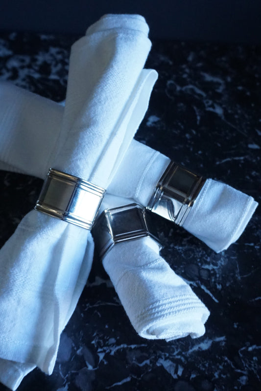 Set of 6 Vintage Silver-Plated Hexagonal Napkin Rings – Art Deco Style Table Decor