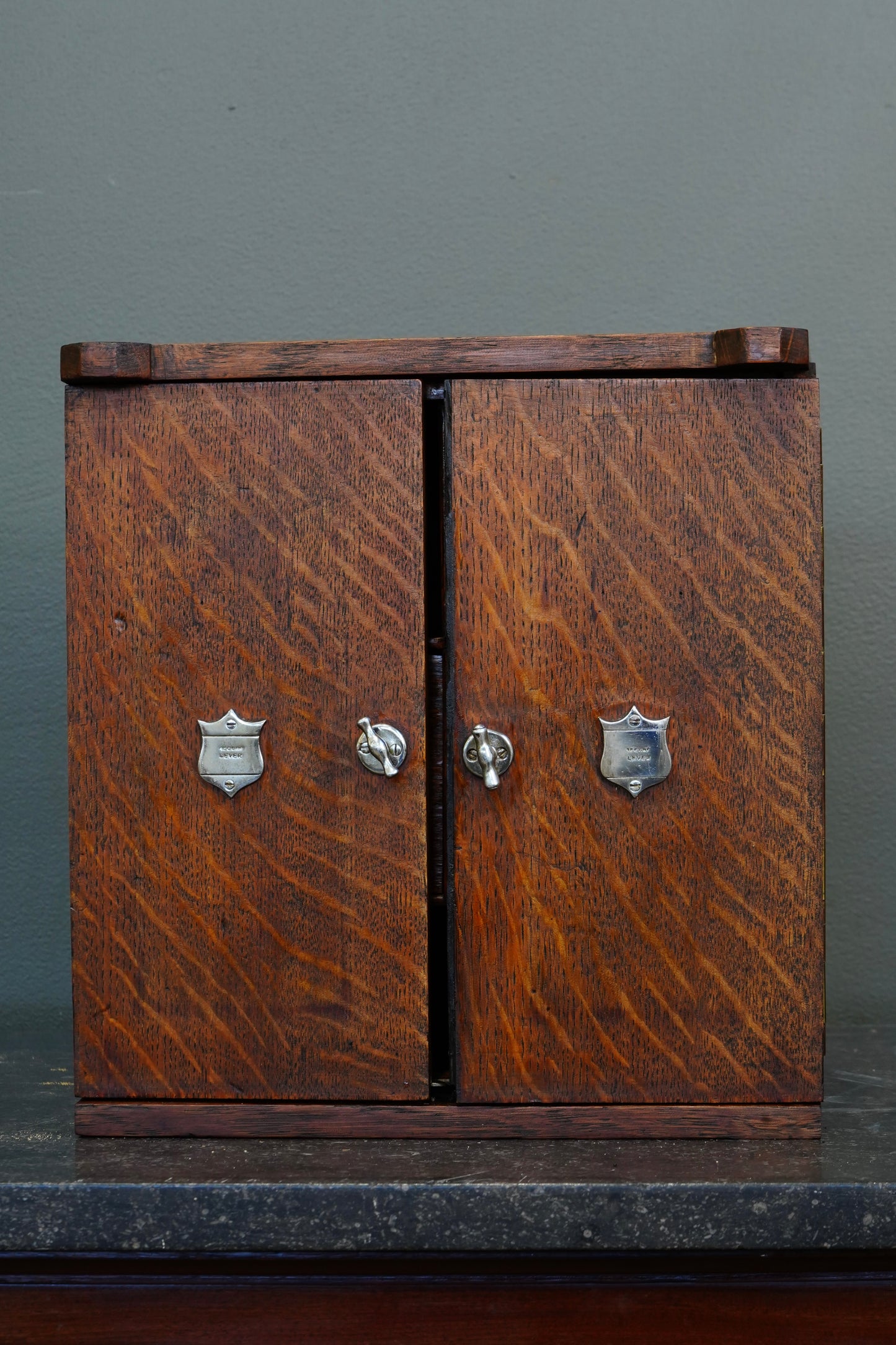 Antique Edwardian English Quartersawn Oak Smoker's Cabinet