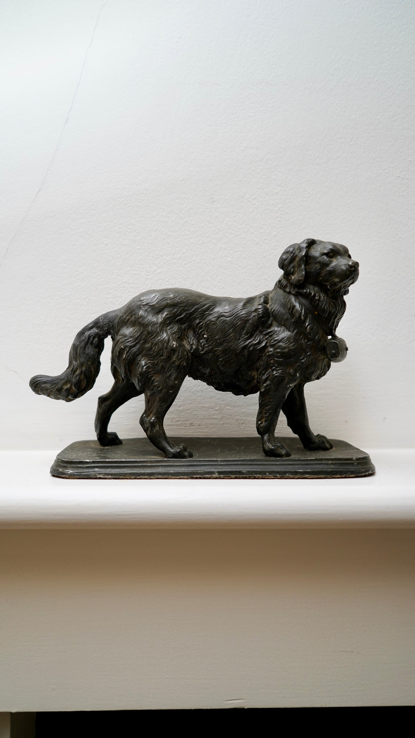 Antique Victorian Spelter Dog Figurine, Late 19th Century Bronze Finish Mantel Sculpture, English Animal Decor