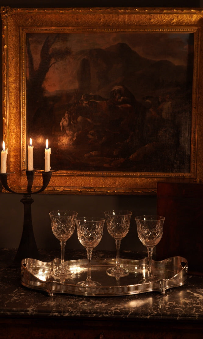 “Hounds Hunting Stag” – 18th Century French Oil Painting Attributed to the Fontainebleau Tradition