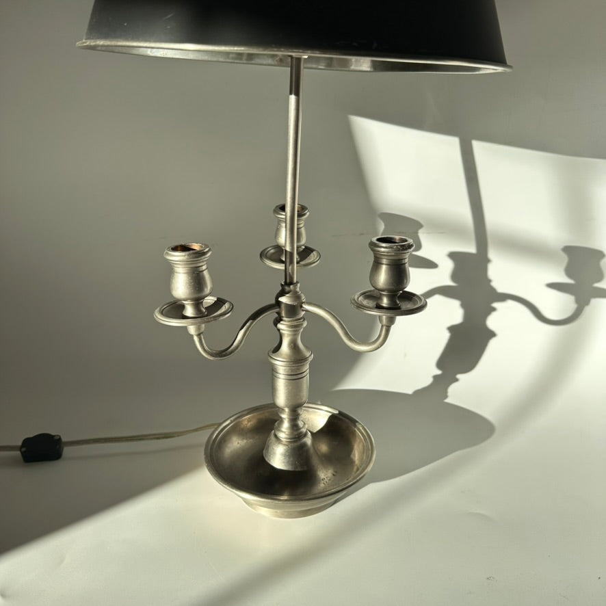 Bouillotte-Style Pewter Lamp with Adjustable Metal Shade & Dual Light Settings