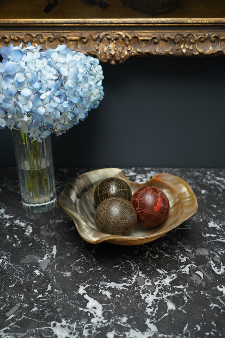 Antique Hand-Carved Horn Bowl | Natural Polished Horn Decorative Vessel