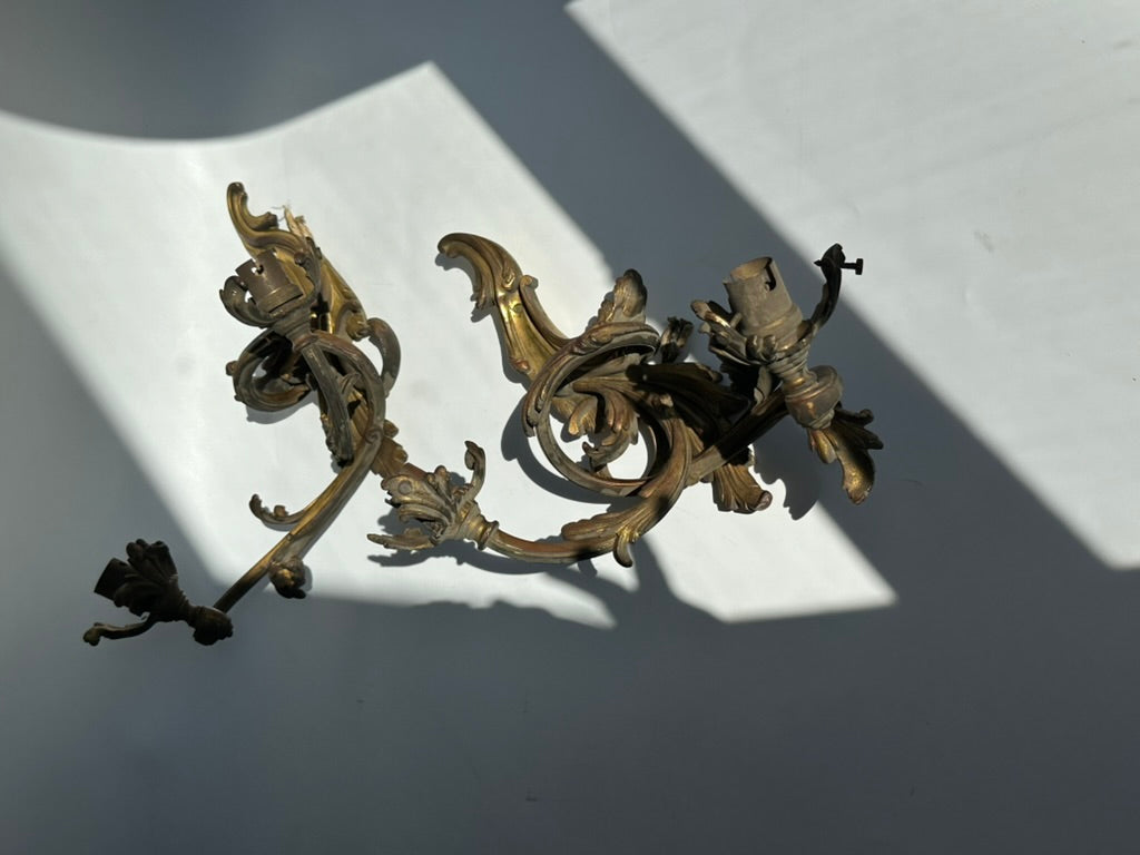 Antique French Rococo Gilt Bronze Wall Sconces (Pair) | Antique French Bronze Wall Lighting