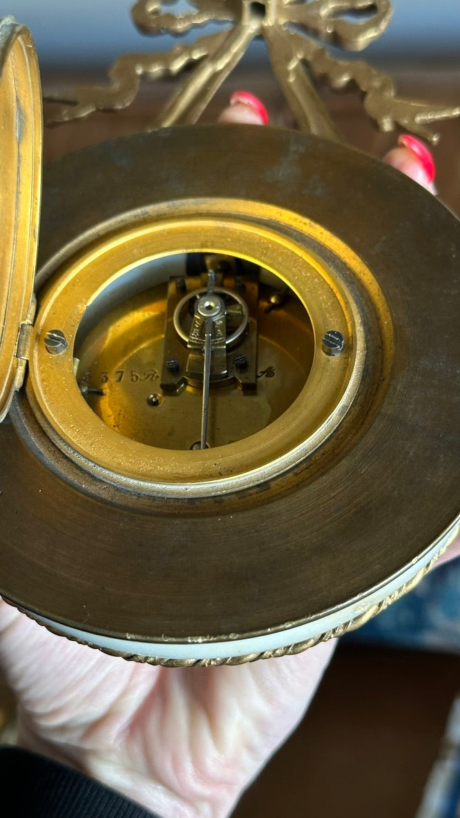 Antique French Louis XVI Style Ormolu and Alabaster Cartel Clock, c. 1880–1910