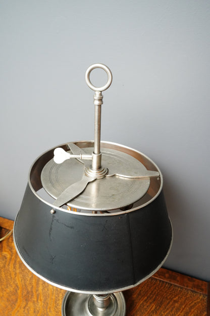 French Bouillotte Style Pewter-Toned Table Lamp with Adjustable Black Tole Shade