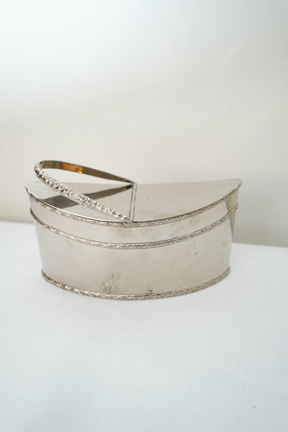 Antique Silver Plate Two Compartment Handled Caddy with Hinged Lids