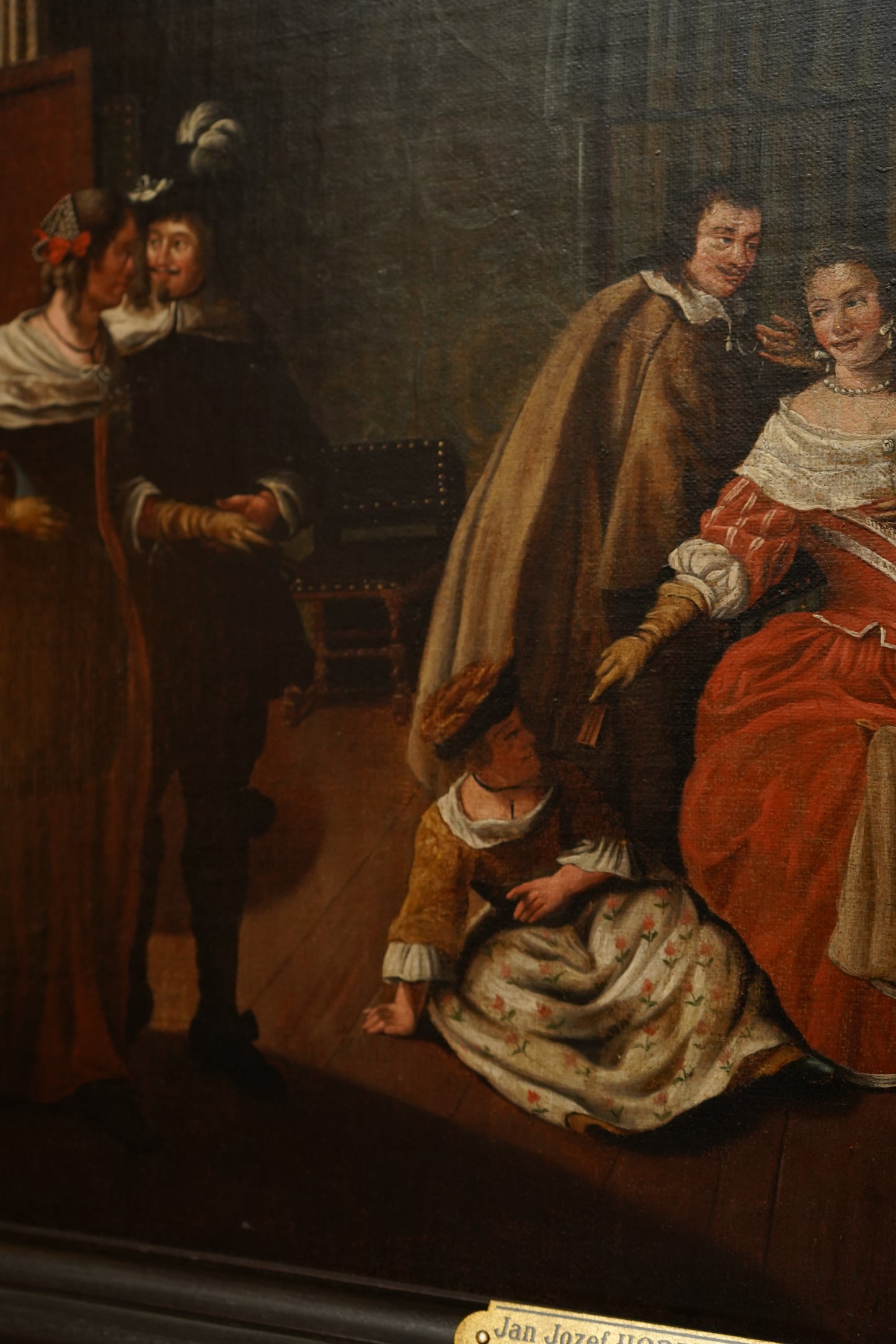 "Meeting in the Parlour" Oil on Canvas Attributed to Jan Josef Horemans (Belgium artist, 1714-1790)