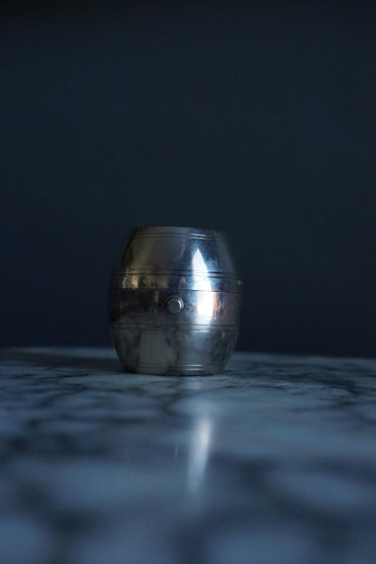 Antique Silver Plated Barrel Travel Inkwell with Glass Liner | Victorian to Edwardian Era Portable Ink Pot