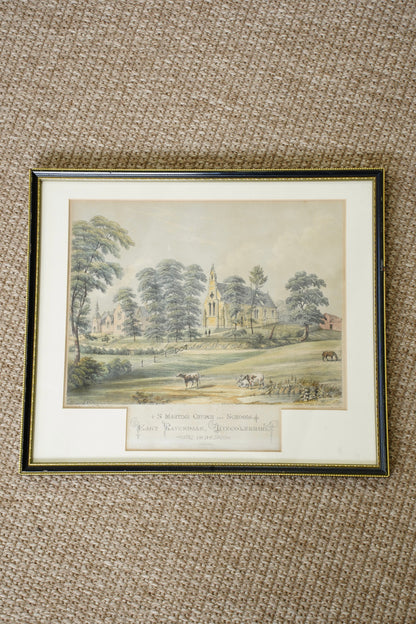 Antique Victorian Lithograph St. Martin's Church East Ravendale Lincolnshire, 1857