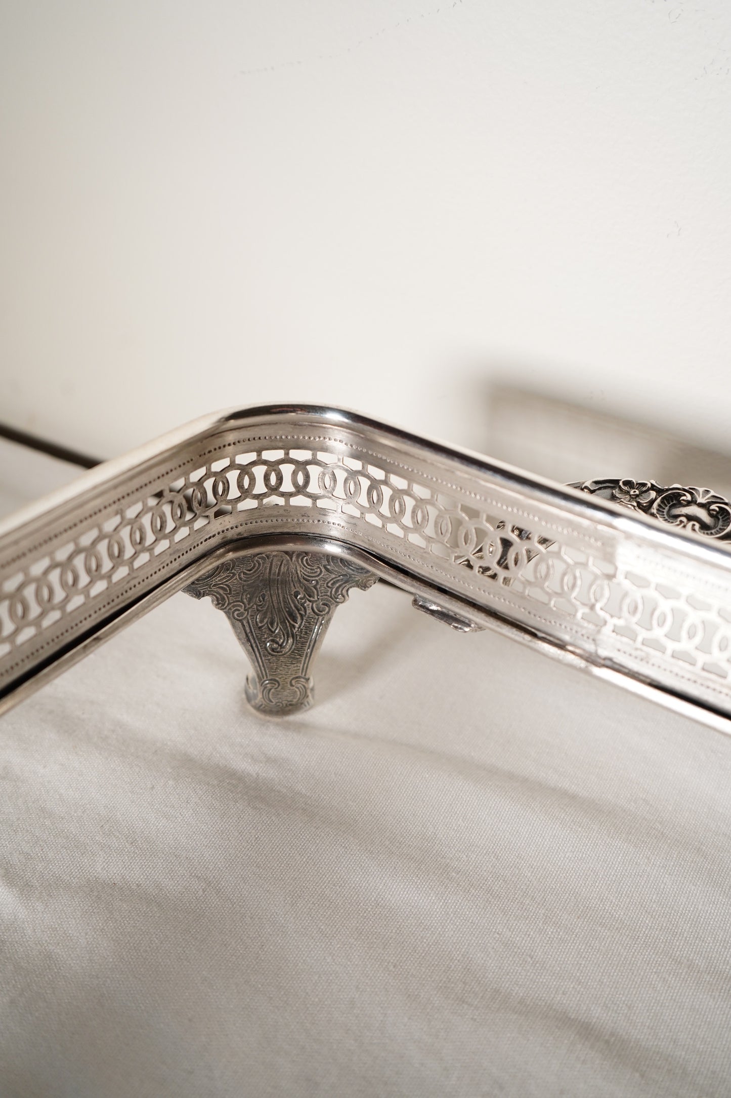 Antique Silver Plated Casserole Dish Holder Stand with Pierced Gallery