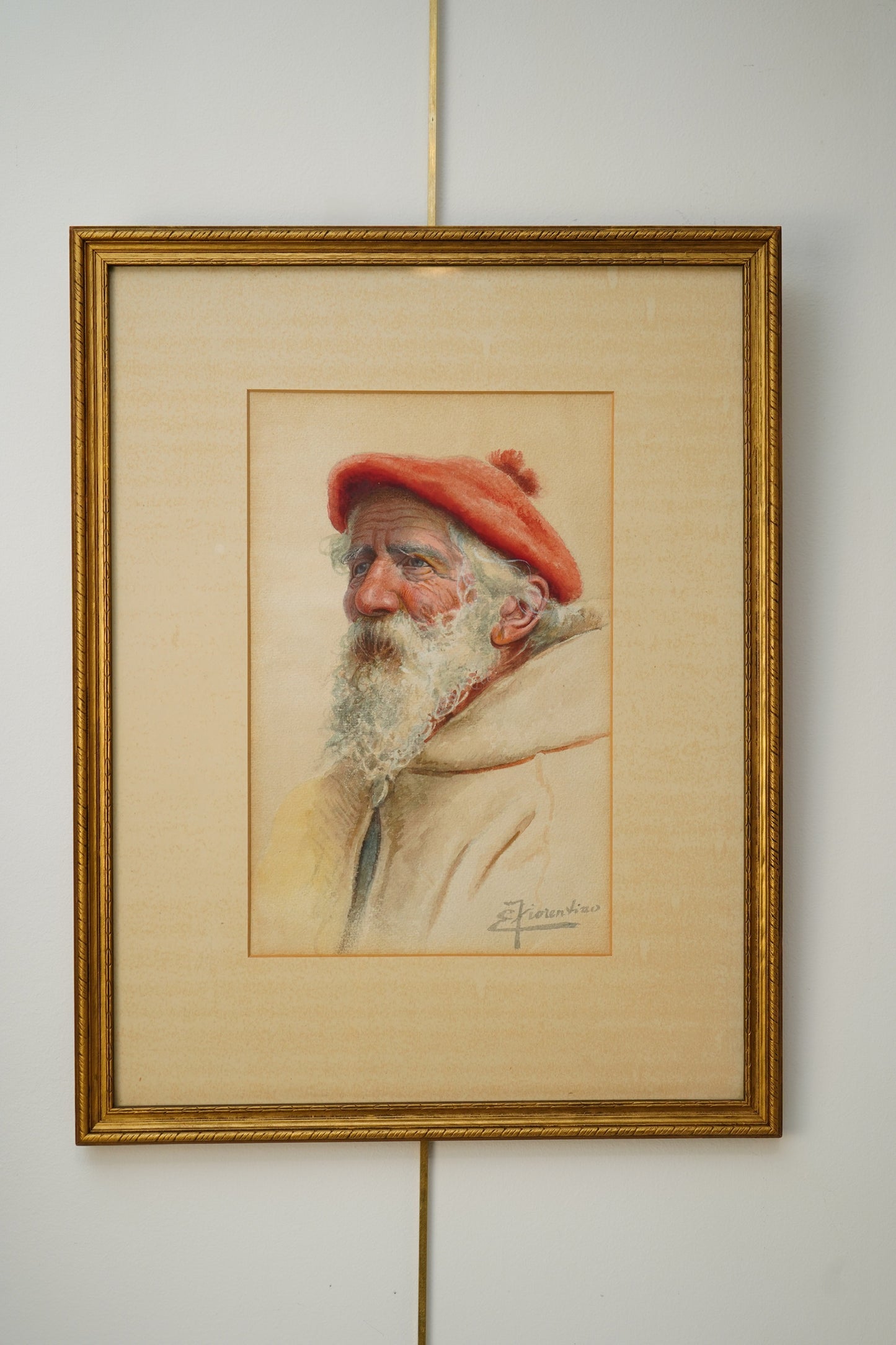 Early 20th Century Watercolor Painting "Portrait of an Italian Man" by Enrico Florentino