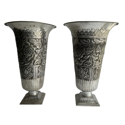 Large Pair of Vintage Silver Plated Repousse Urns