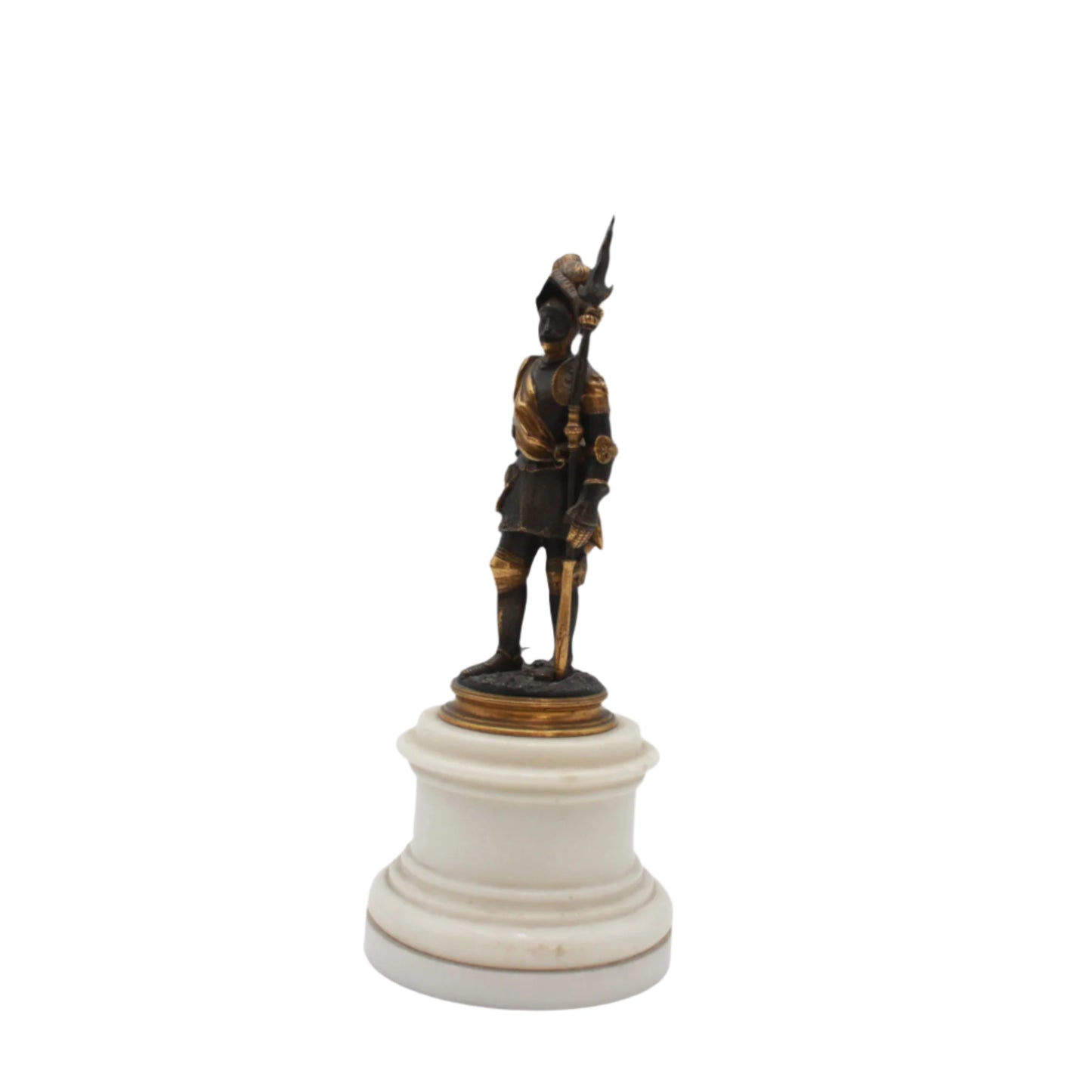 Antique French Bronze Renaissance Soldier Figure on Marble and Giltwood Base Circa 1880