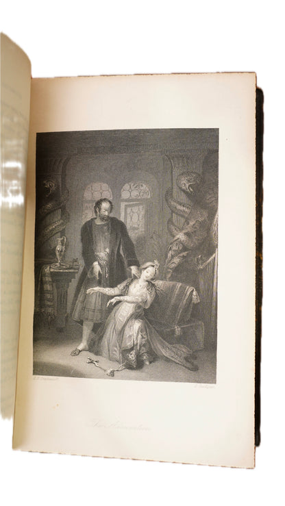 Leila Siege of Granada Bulwer 1850 Antique Leather Book, Gauffered Pages