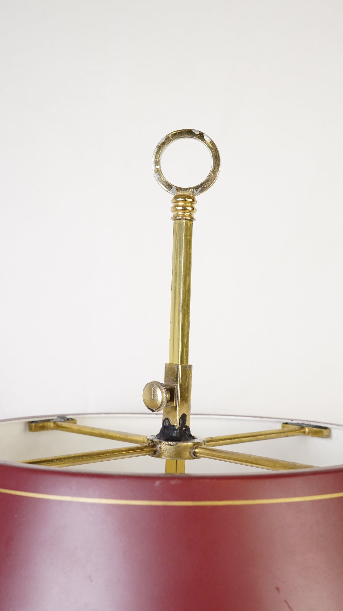 Vintage French Bouillotte Table Lamp with Adjustable Burgundy Tole Shade