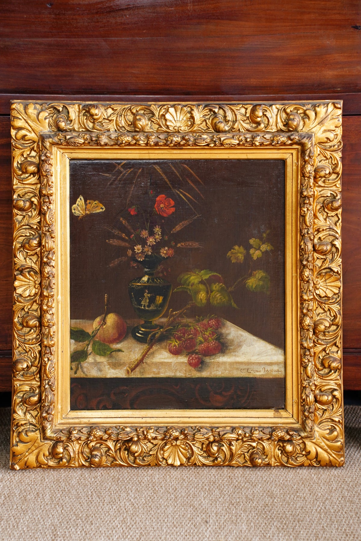 Antique Signed Dutch Still Life Oil Painting, Flowers and Fruit