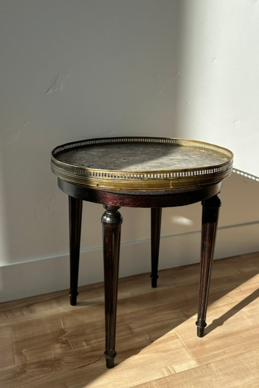 Antique French Louis XVI-Style Guéridon Table with Marble Top and Brass Gallery