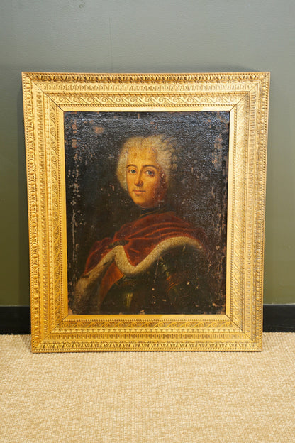 Antique Frederick the Great Portrait Oil Painting After Pesne, 18th-19th C.