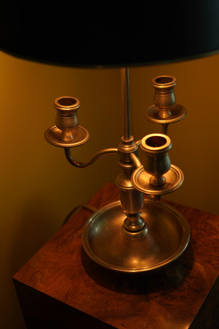 Bouillotte-Style Pewter Lamp with Adjustable Metal Shade & Dual Light Settings