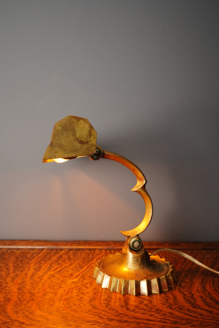 Vintage Brass Adjustable Desk Lamp with Art Deco Profile