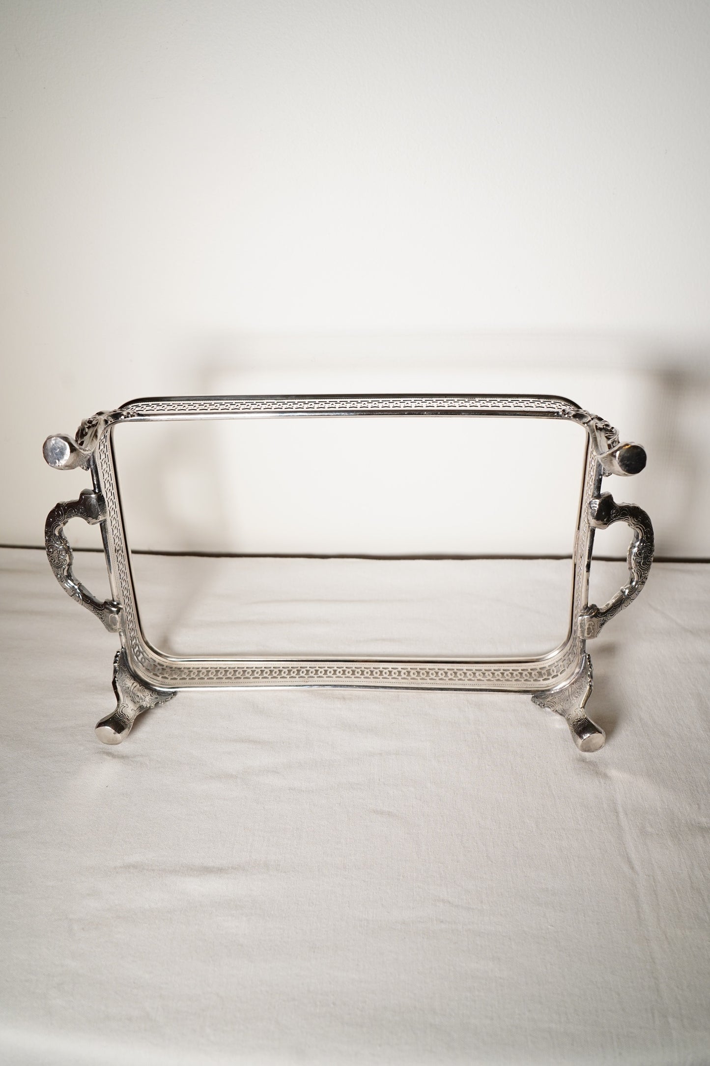 Antique Silver Plated Casserole Dish Holder Stand with Pierced Gallery