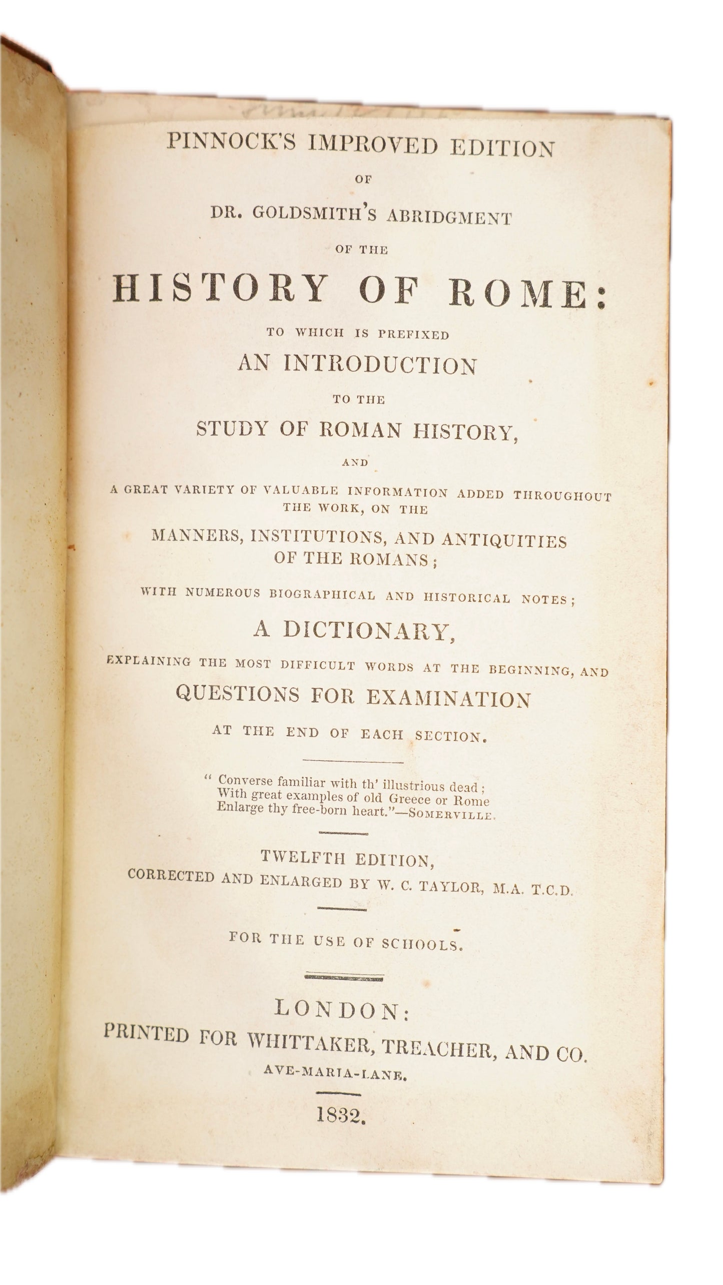 Pinnock's History of Rome 1832 Antique Half Leather Book