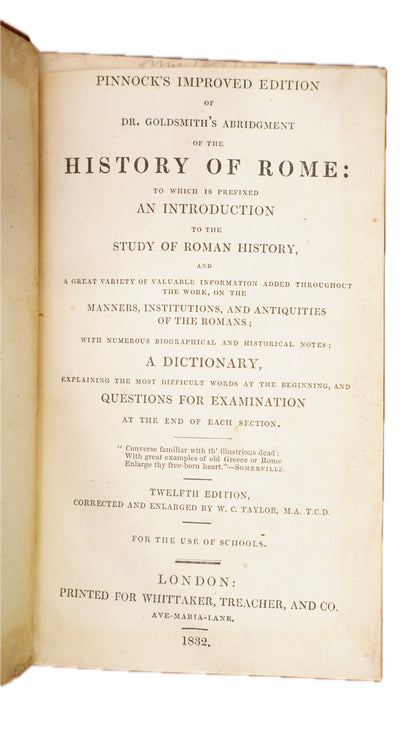 Pinnock's History of Rome 1832 Antique Half Leather Book