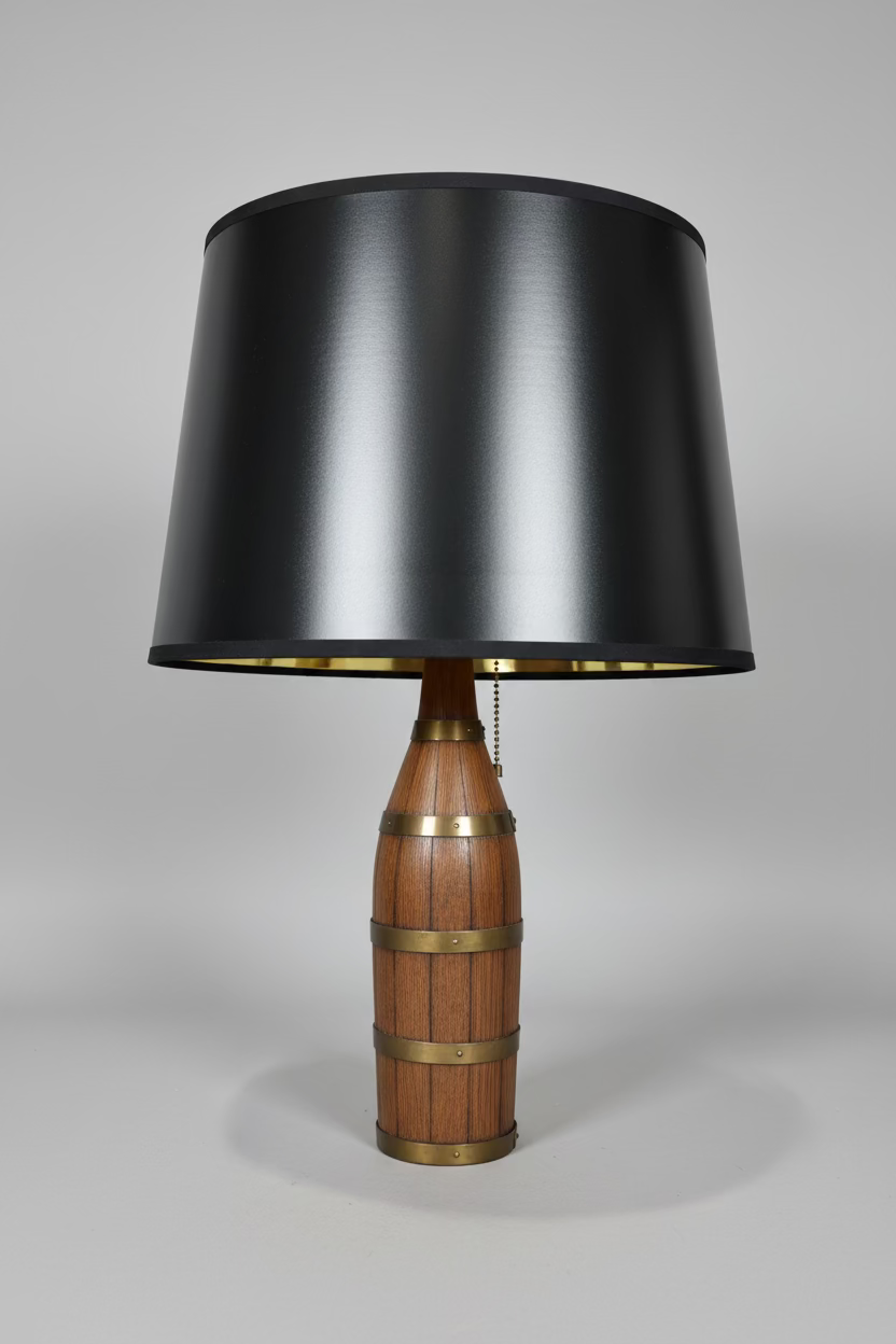 Antique European Oak Brass-Banded Bottle Table Lamp