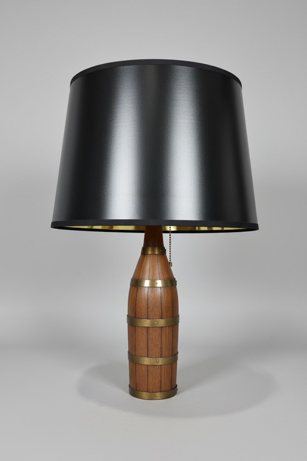 Antique European Oak Brass-Banded Bottle Table Lamp