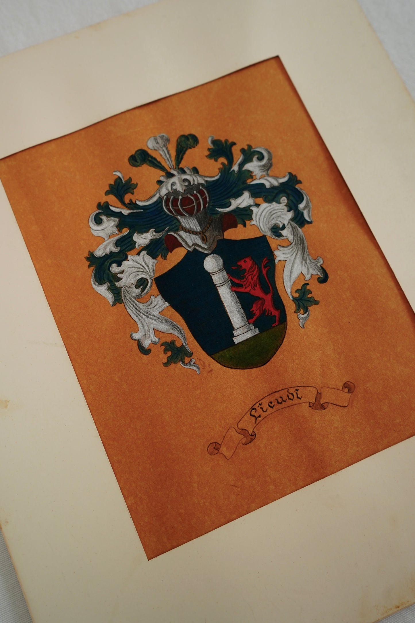 Antique Continental Heraldic Coat of Arms on Paper with Metallic Detailing