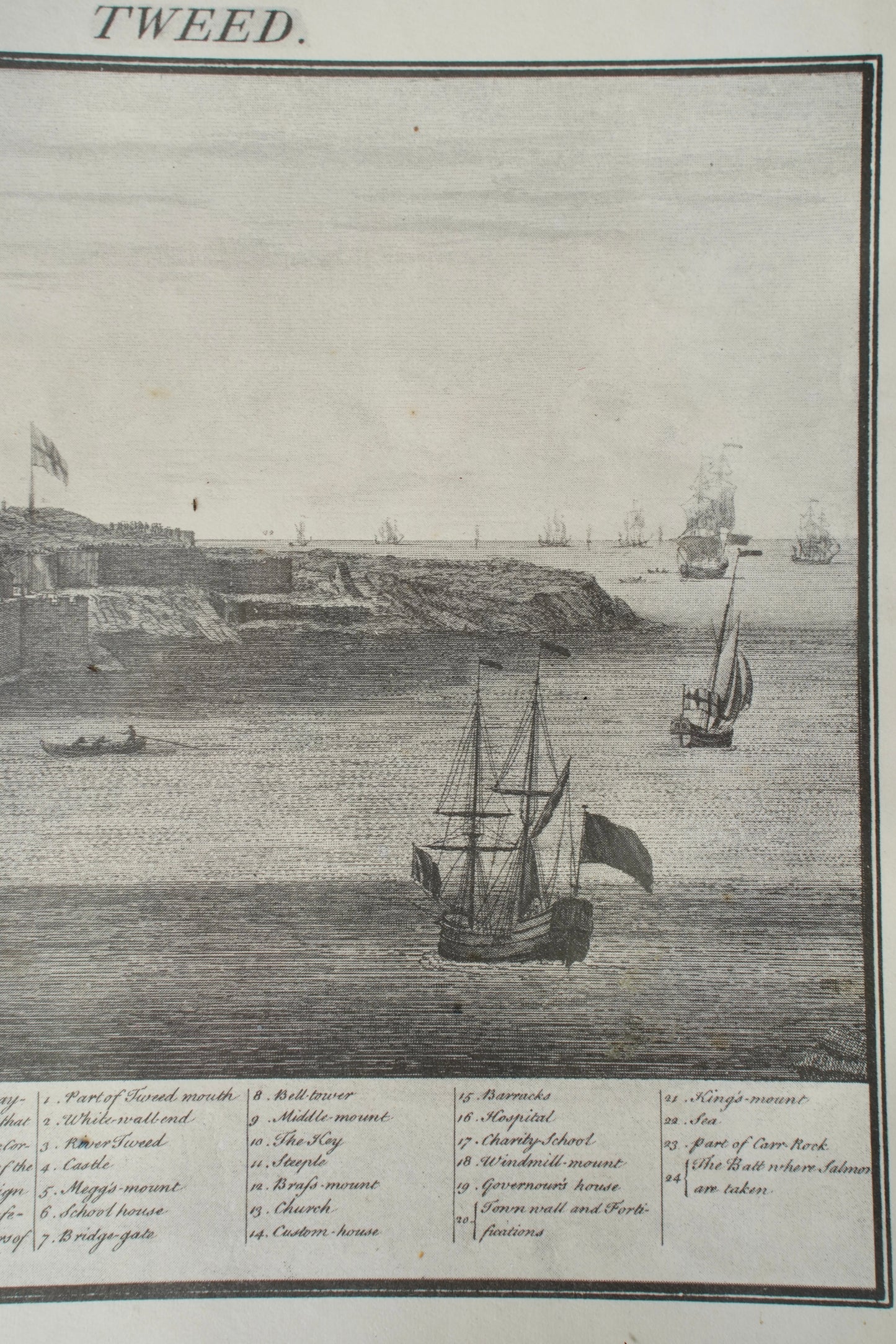 Antique Engraving South Prospect of Berwick Upon Tweed, 1745