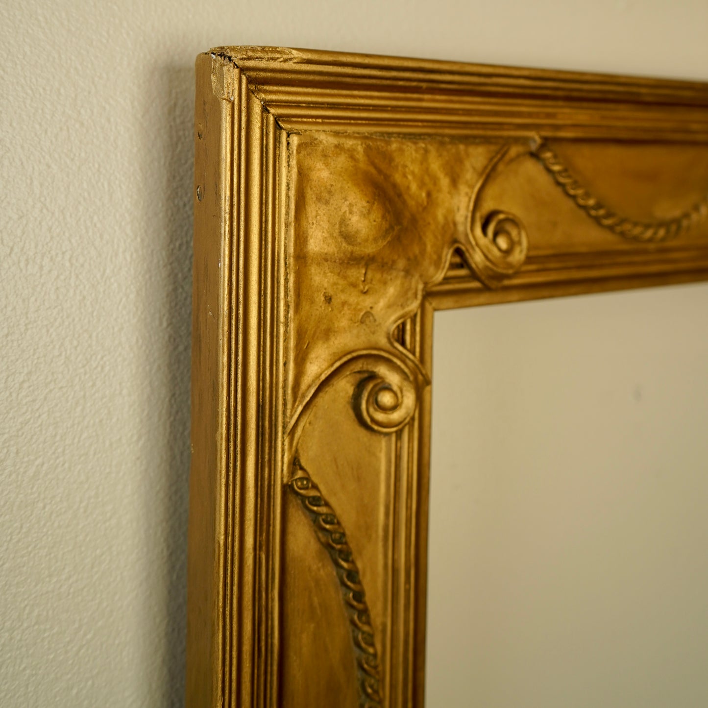 Antique Neoclassical Giltwood Frame with Rope & Cartouche Motifs, Late 19th Century