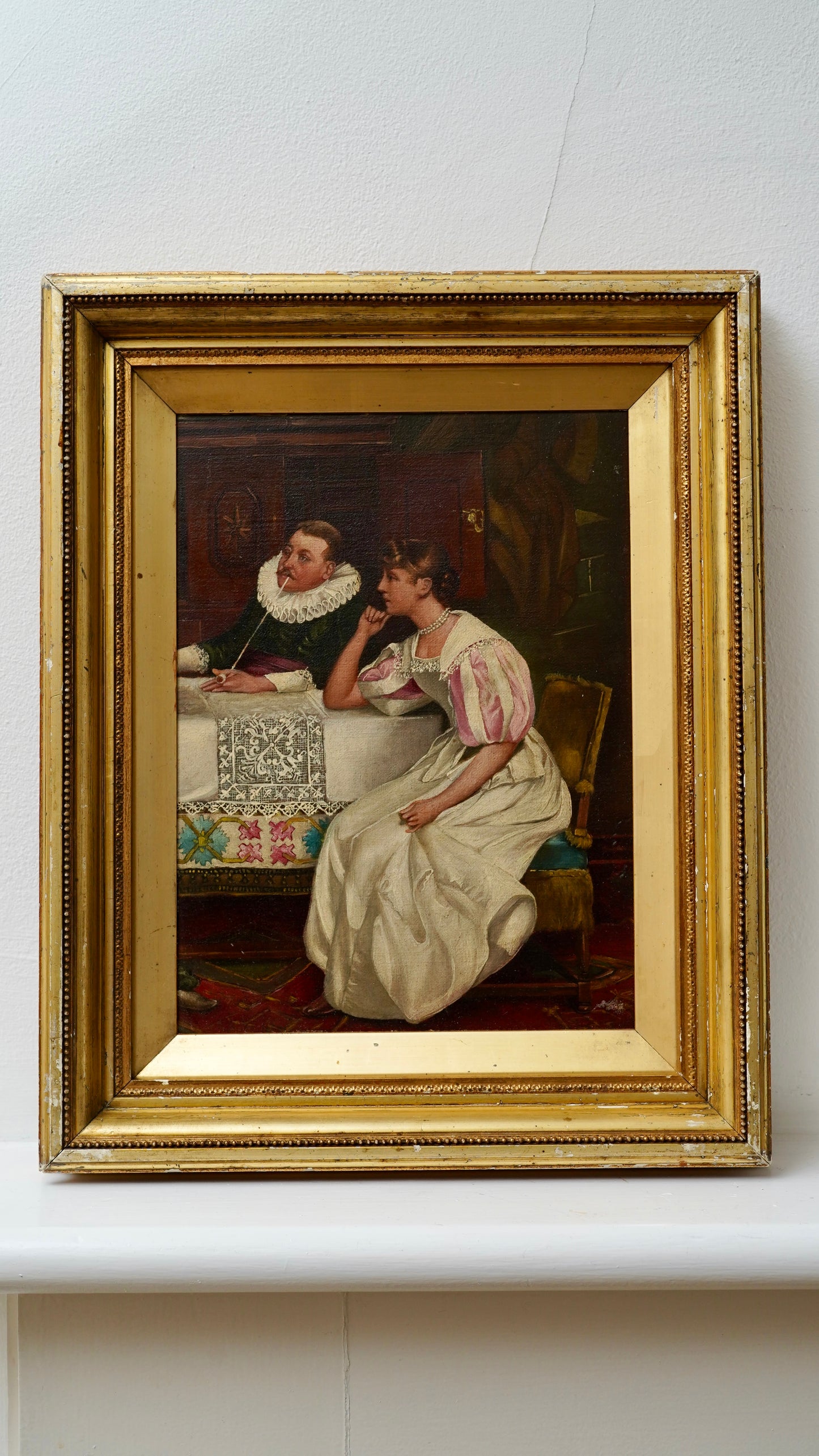 Contemplation by Henry S. Cook | Antique Victorian Oil on Board Painting | English Genre Revival Scene, c.1890s