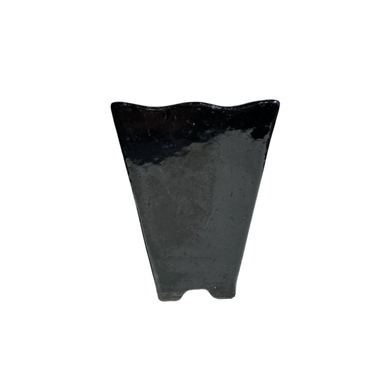 Mid-Century Japanese Black Tenmoku Glazed Terracotta Bonsai Pot | Wabi-Sabi Folk Craft Planter (8.75")