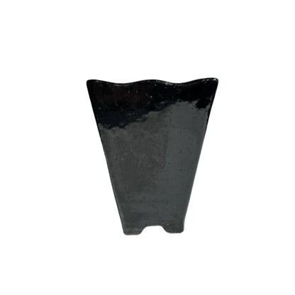 Mid-Century Japanese Black Tenmoku Glazed Terracotta Bonsai Pot | Wabi-Sabi Folk Craft Planter (8.75")