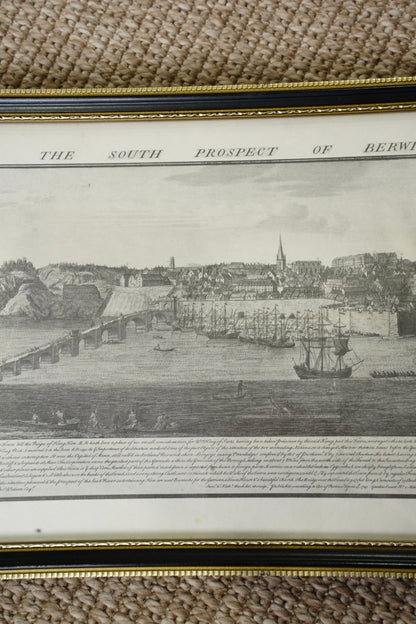 Antique Engraving South Prospect of Berwick Upon Tweed, 1745