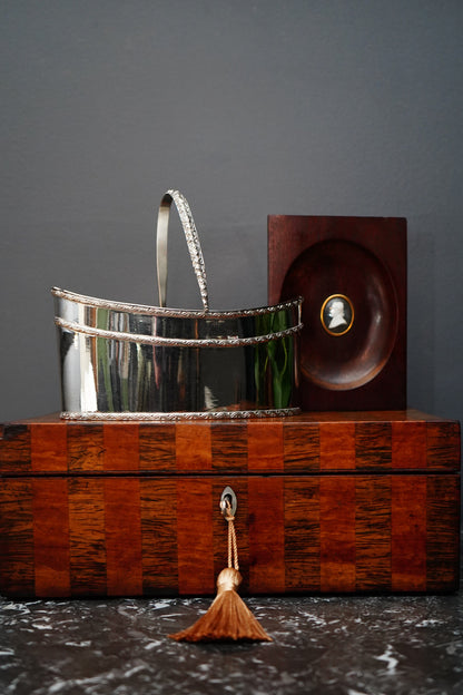 Antique Silver Plate Two Compartment Handled Caddy with Hinged Lids