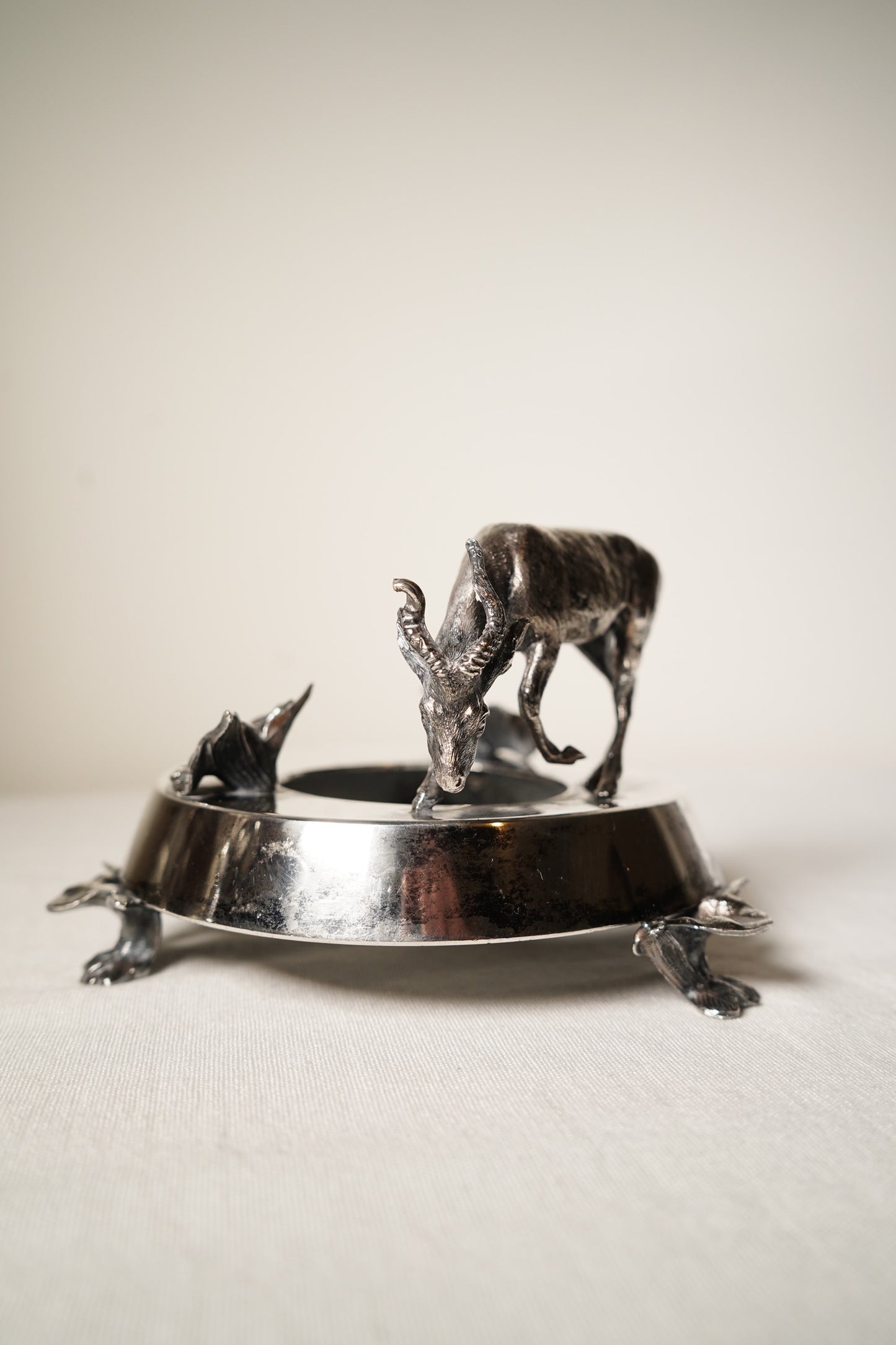 Antique Meriden B Company Silver Plated Figural Goat Crystal Jar or Inkwell Stand
