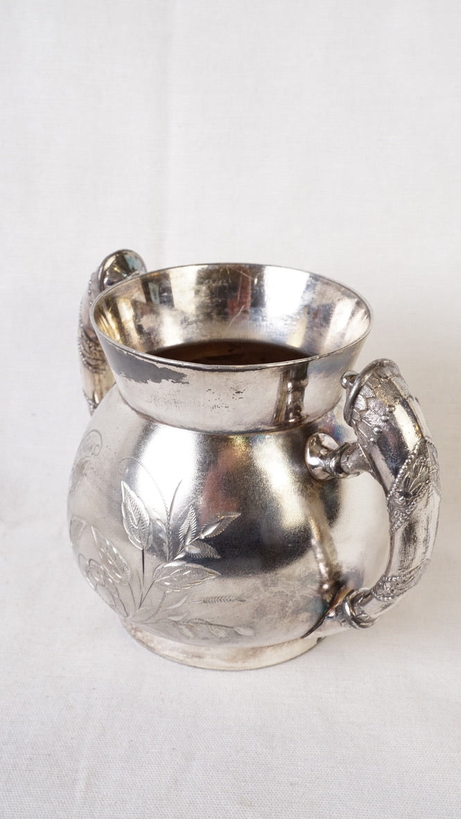 Antique Wm. Rogers Quadruple Silverplate Sugar Bowl with Floral Engraving, Hartford Conn.