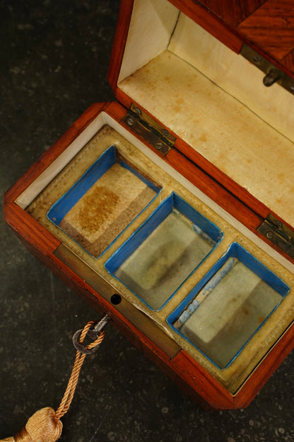 *RESERVED* Antique French Napoleon III Kingwood Parfum Casket with Three Star-Gilt Bottles