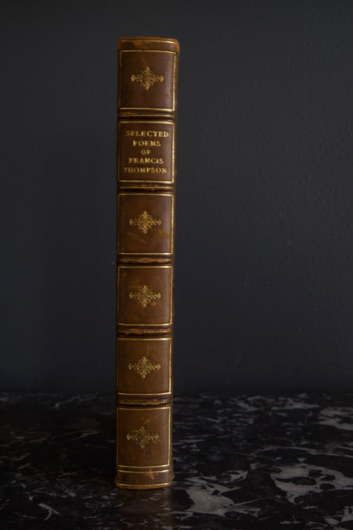 "Selected Poems of Francis Thompson" Faded Green / Brown Half Leather Book, Circa 1910-1925