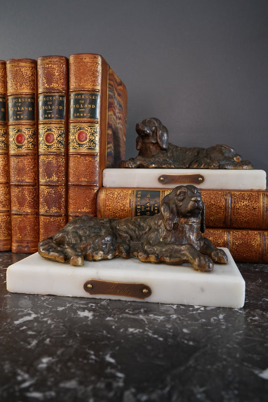 Pair French Hound Figures on Marble Bases