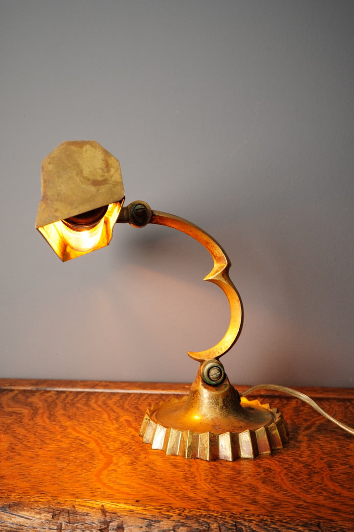 Vintage Brass Adjustable Desk Lamp with Art Deco Profile