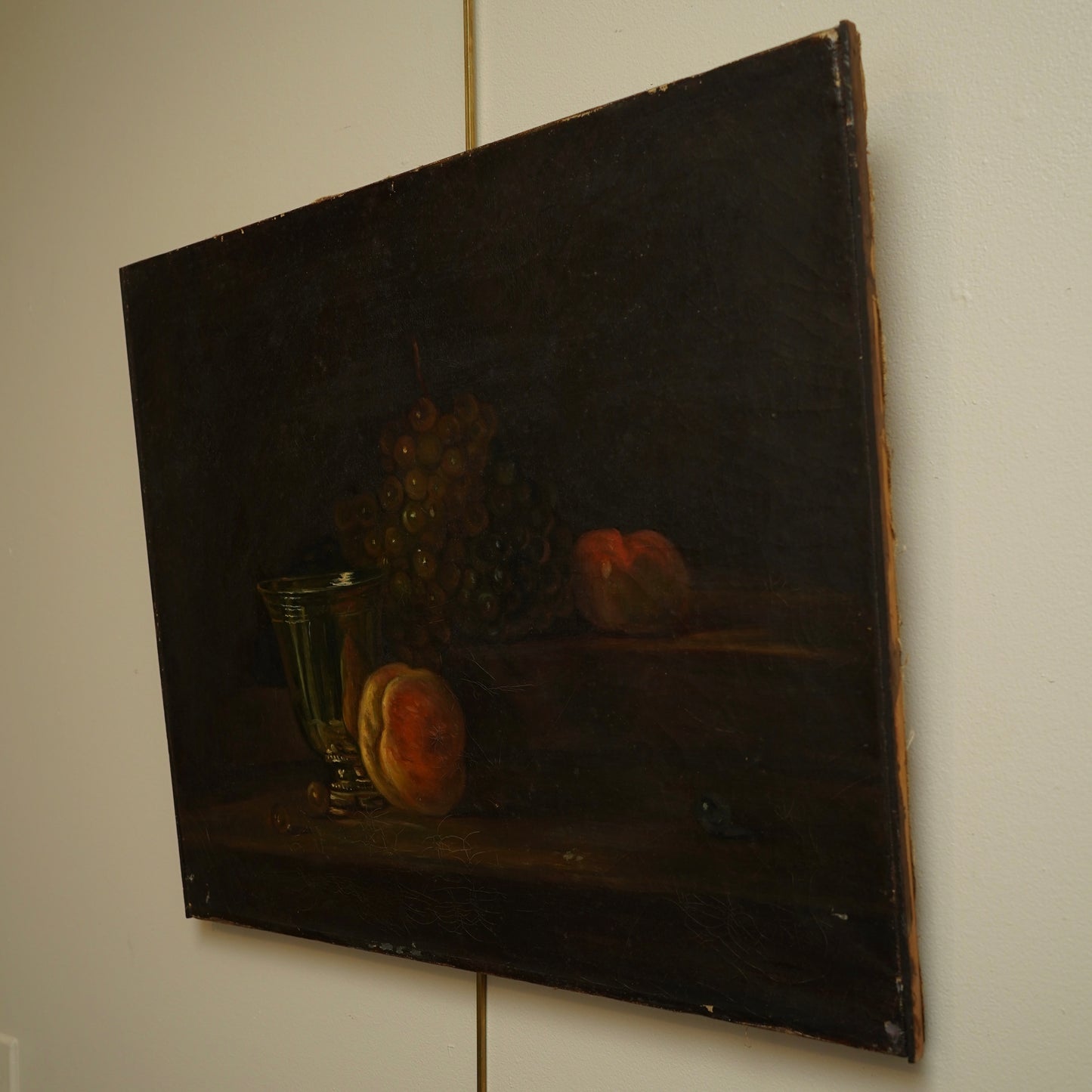 Early 20th Century Oil Painting After Chardin – Still Life with Silver Goblet, Peach & Grapes