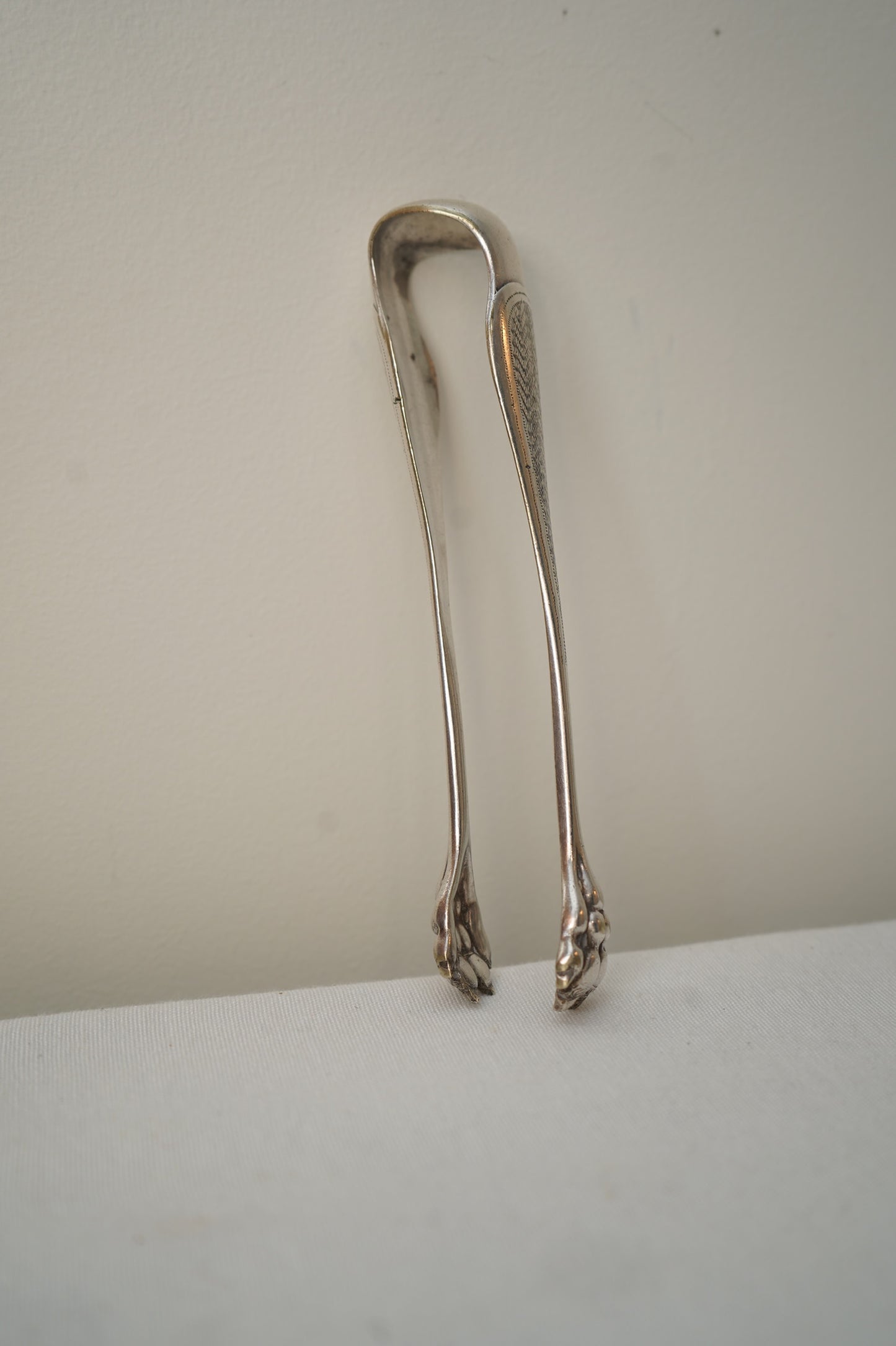 Antique French Silver Plate Sugar Tongs with Paw Feet, c. 1890–1930