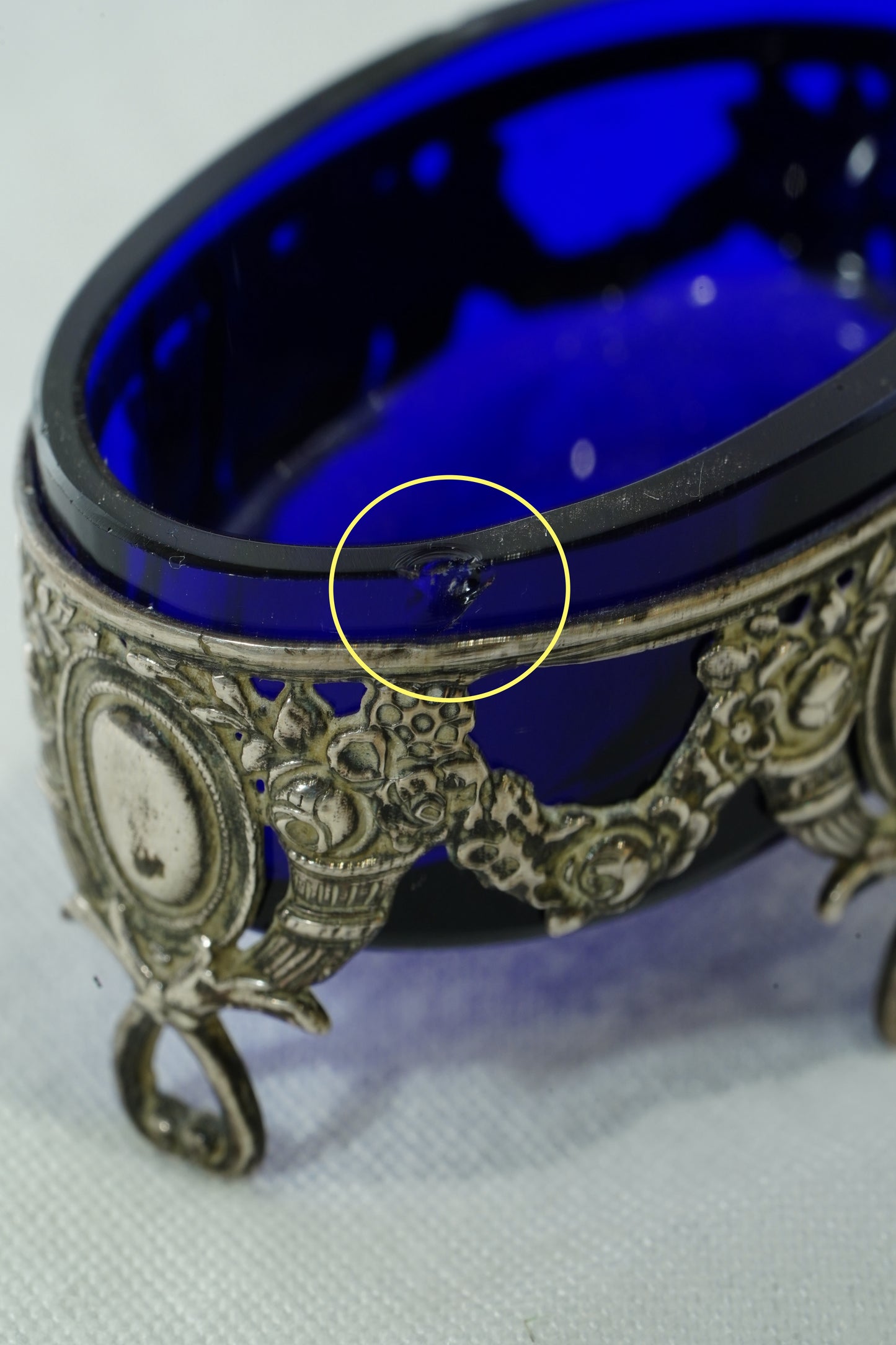 Antique German 800 Silver Salt Cellar Set with Cobalt Glass, Hanau